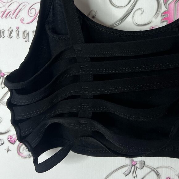 Open back crop top strappy Black top open straps in back stretchy bra style - Picture 3 of 4